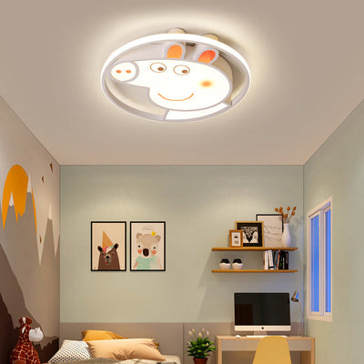 Contemporary Creative Kids Iron Acrylic Round Pig LED Flush Mount Ceiling Light For Bedroom