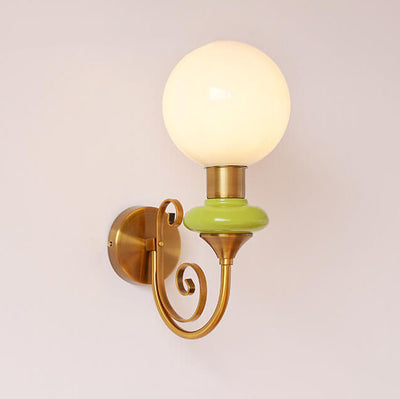 French Pastoral Iron Golden Finish Frame Spherical Glass 1-Light Wall Sconce Lamp