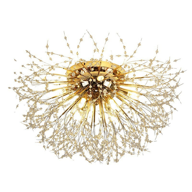 Modern Art Deco Crystal Beads Dandelion Aluminum Strip Shape 4/5/6/8-Light Semi-Flush Mount Ceiling Light For Living Room