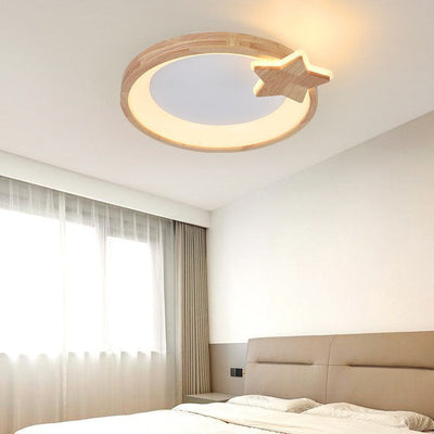 Contemporary Scandinavian Log Ring Acrylic LED Flush Mount Ceiling Light For Bedroom