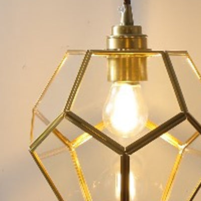 Nordic Vintage Polygonal Clear Glass Brass 1-Light Pendant Light