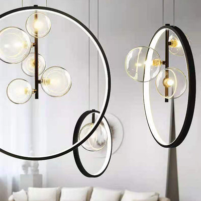 Modern Minimalist Circle Orb Iron Glass 1/3/5 Light Pendant Light For Living Room