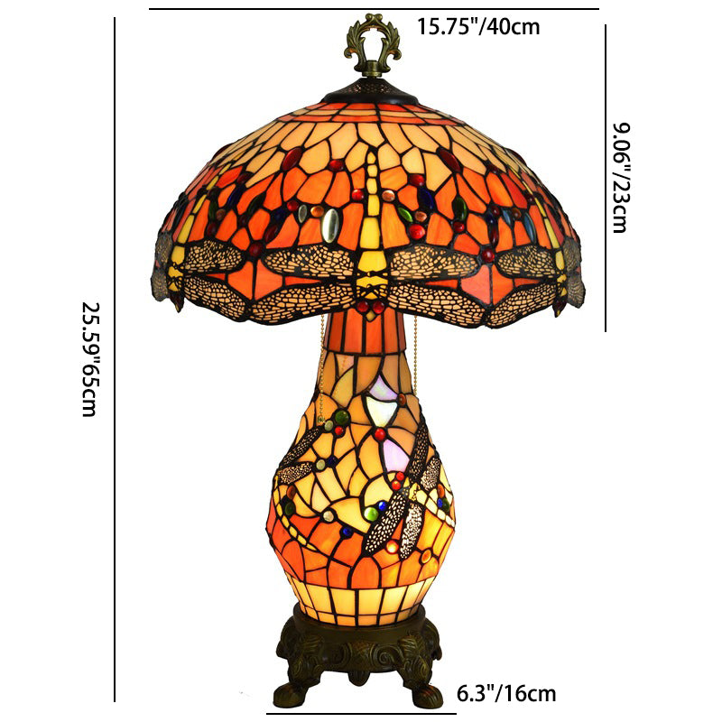 Traditional Tiffany Round Umbrella Shaped Aluminum Stained Glass 3-Light Table Lamp For Bedroom