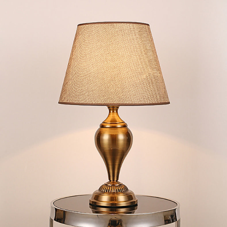 Modern Transitional Round Fabric Shade Hardware Base 1-Light Table Lamp For Bedroom