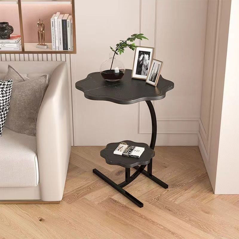 Contemporary Simplicity Petal Shape Marble Triangular Steel Frame Side Table 2-Tier For Living Room