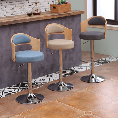 Contemporary Simplicity Round Faux Leather Upholstered Adjustable Height Swivel Bar Stool Low Back Footrest For Dining Room