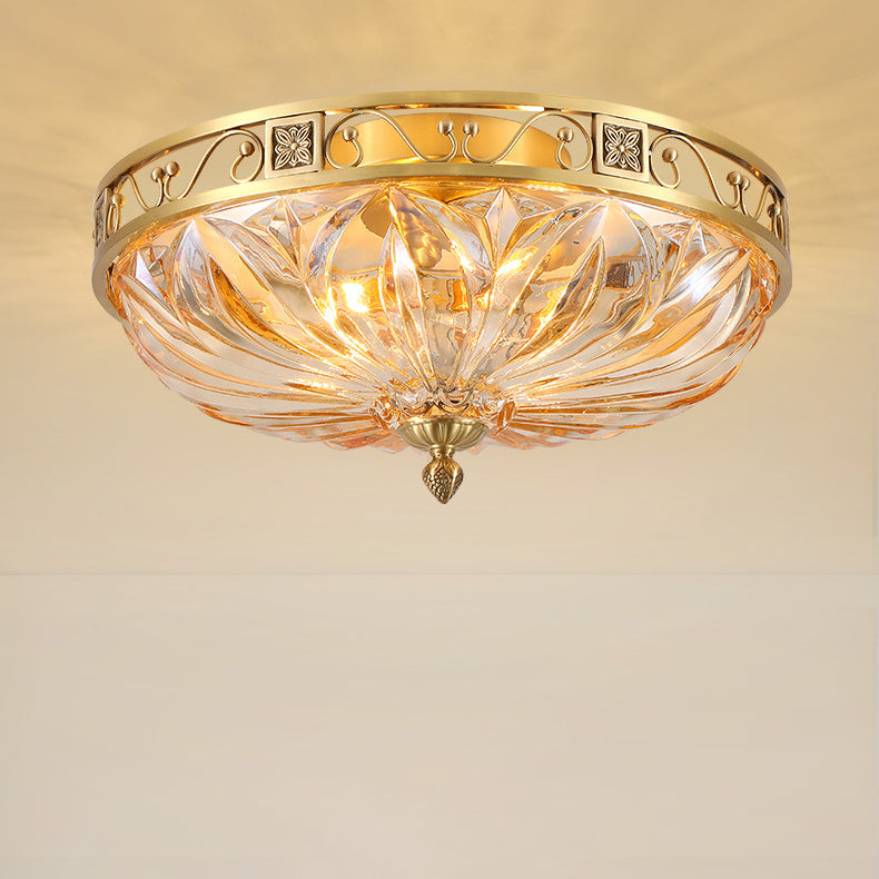 Modern Transitional Dome Copper Glass 5-Light Flush Mount Ceiling Light For Living Room