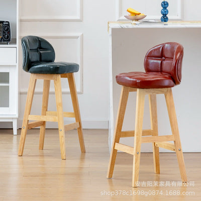 Modern Minimalist Square Wood Leather Foam Bar Stool With Four Legs Backrest For Dining Room