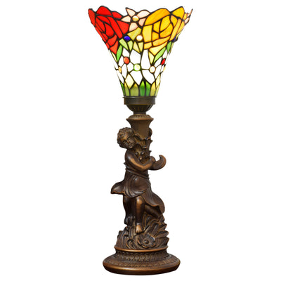 Traditional European Resin Glass Torch Rose Boy 1-Light Table Lamp For Bedroom