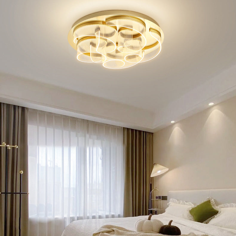 Modern Luxury Stainless Steel Acrylic Round Waved Pattern LED Flush Mount Ceiling Light For Living Room