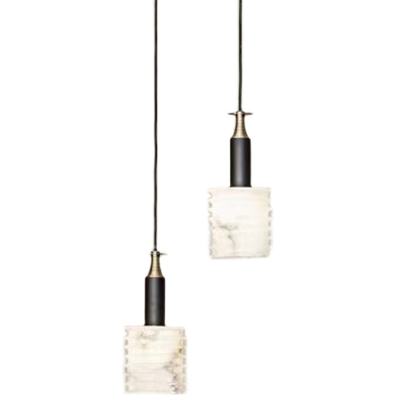 Modern Art Deco Marble Cylinder Shade Iron Frame 1-Light Pendant Light For Bedroom