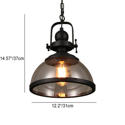 Contemporary Industrial Dome Iron Glass 1-Light Pendant Light For Living Room