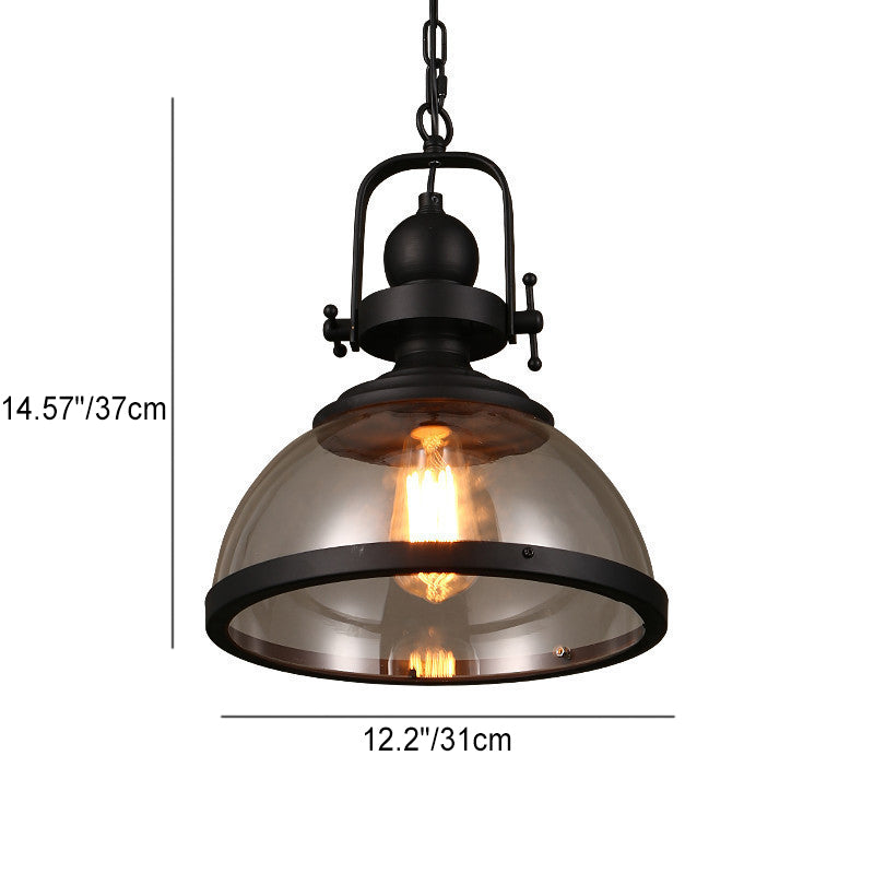 Contemporary Industrial Dome Iron Glass 1-Light Pendant Light For Living Room