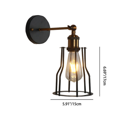 Contemporary Industrial Round Iron Cage 1-Light Wall Sconce Lamp For Living Room