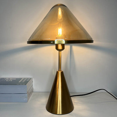 Contemporary Scandinavian Triangle Hardware Glass 1-Light Table Lamp For Bedroom