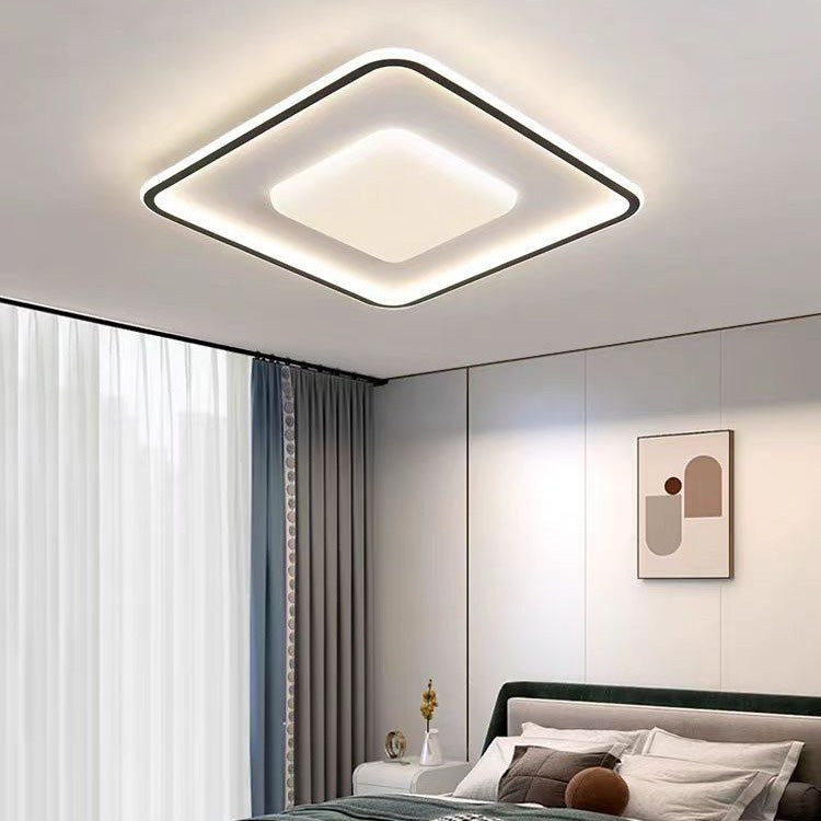 Modern Minimalist Square Acrylic Iron Aluminum Silicone LED Flush Mount Ceiling Light For Bedroom