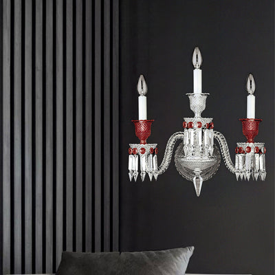 Traditional European Cylinder Branch Arrow Crystal Glass 2/3 Light Wall Sconce Lamp For Living Room