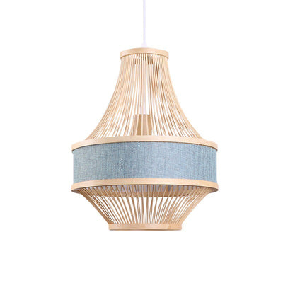 Modern Boho Bamboo Weaving Lantern Fabric 1-Light Pendant Light For Dining Room