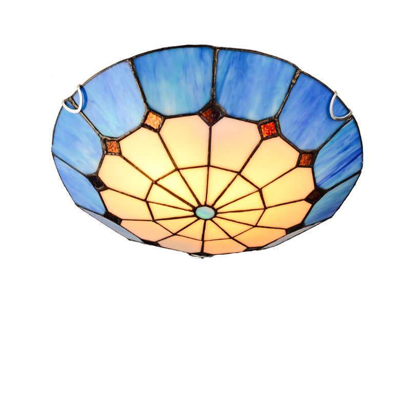 Traditional Tiffany Dome Iron Glass 2/3/4 Light Flush Mount Ceiling Light For Living Room