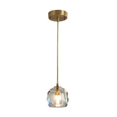 Modern Luxury Radiant Clear Crystal Ball Copper 1-Light Pendant Light For Living Room