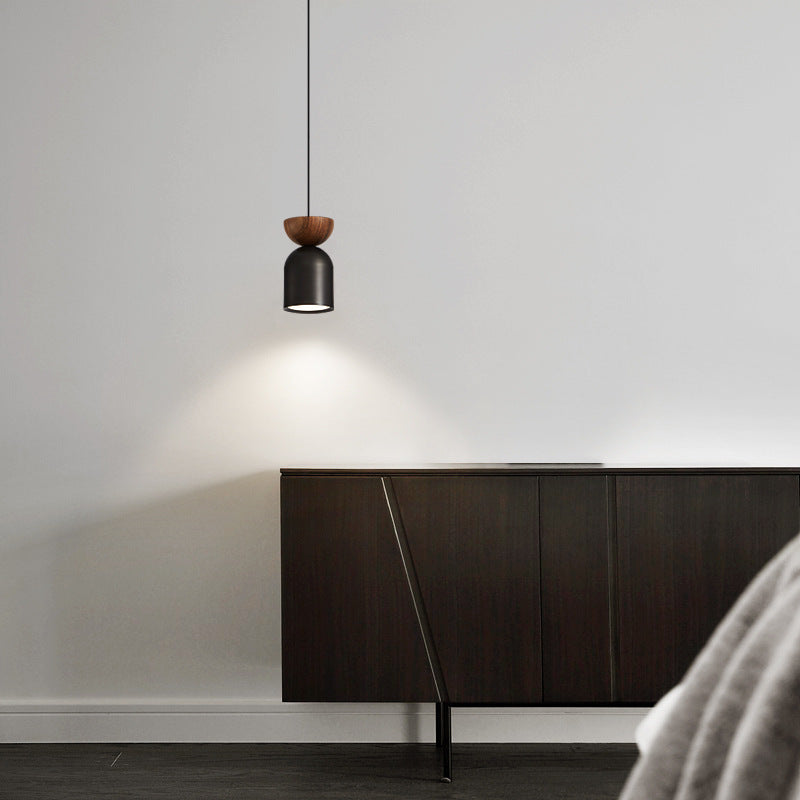 Luminaire suspendu contemporain scandinave à 1 lumière cylindrique en laiton pour chambre à coucher 