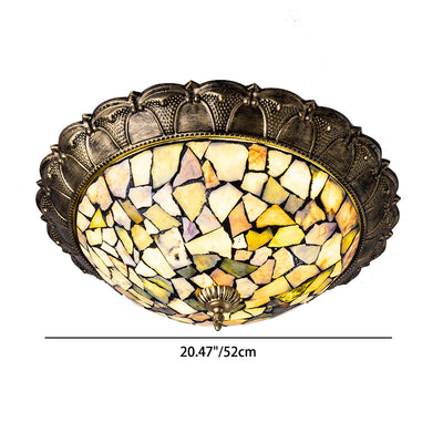 Traditional Rustic Round Dome Iron Stained Glass LED Flush Mount Ceiling Light For Living Room