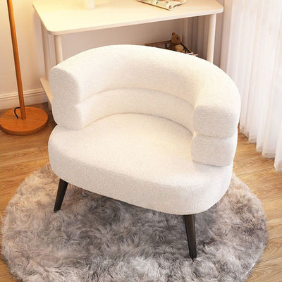 Contemporary Nordic Round Lambswool Upholstered Vanity Stool Backrest Armrest For Bedroom