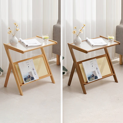 Contemporary Simplicity Z-shaped Glass Bamboo End Table For Living Room