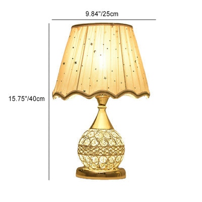 Contemporary Luxury Fabric Shade Crystal Ball Iron Base 1-Light Table Lamp For Home Office