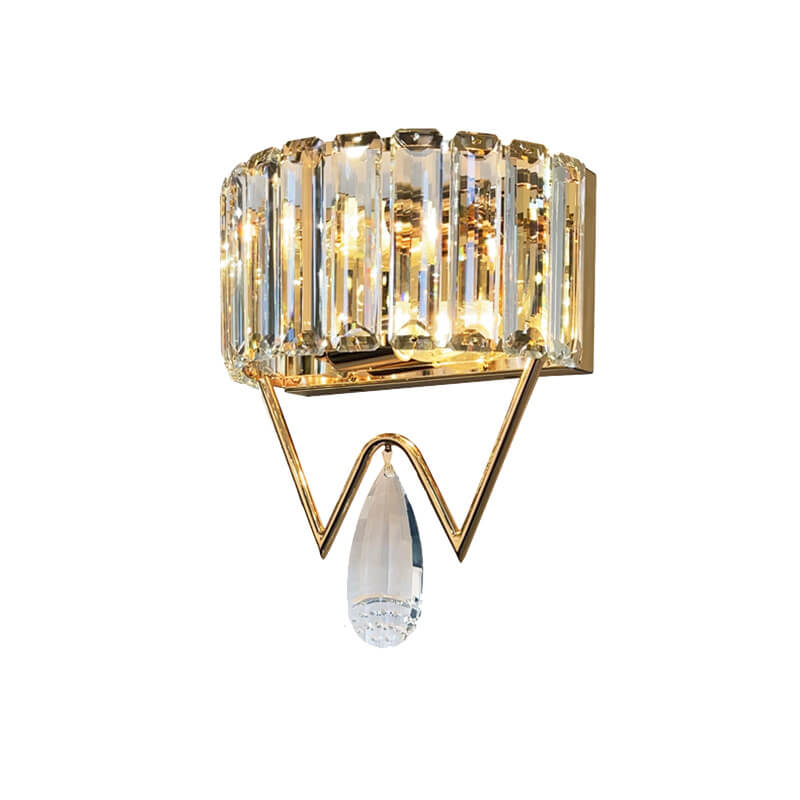 Modern Dazzling Prismatic Crystal Shade Electroplated Iron 2-Light Wall Sconce Lamp