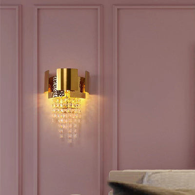 Modern Luxury Gold Stainless Steel Crystal Tassel 2-Light Wall Sconce Lamp For Living Room