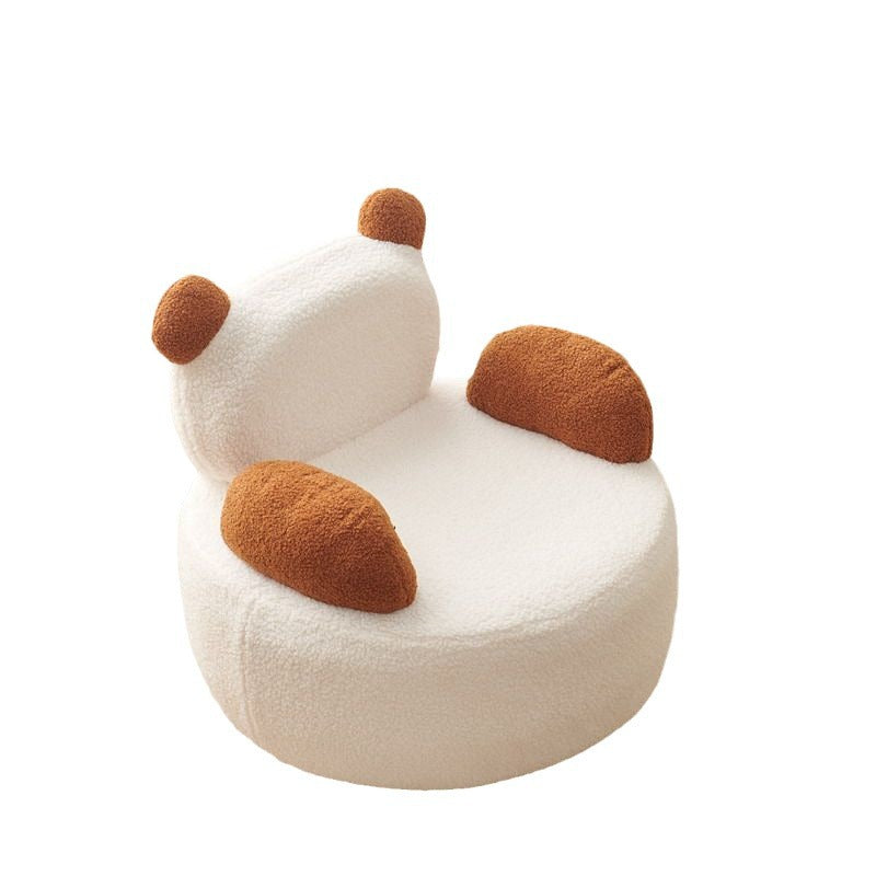 Contemporary Creative Bear Round Cushion Lambswool Solid Wood Accent Chair Backrest Armrest For Living Room