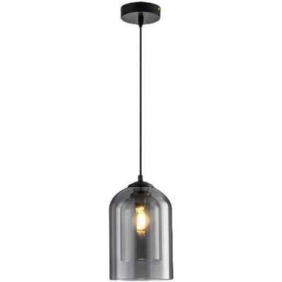 Modern Simplicity Cylinder Round Glass Iron 1-Light Pendant Light For Living Room