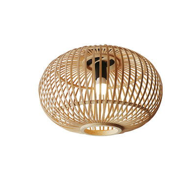 Traditional Rustic Bamboo Weaving Lantern 1-Light Flush Mount Ceiling Light For Dining Room