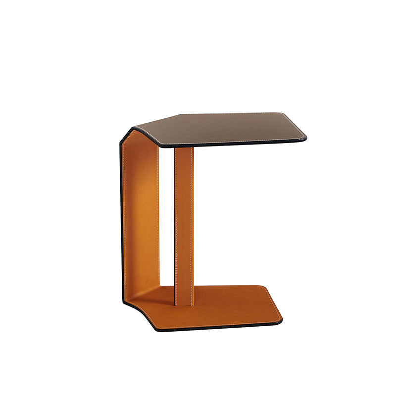 Modern Simplicity Irregular Shape Saddle Leather Carbon Steel Side Table Embedded For Living Room