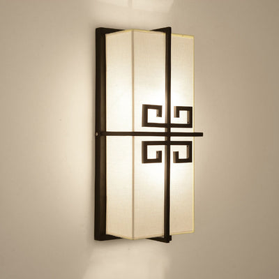 Traditional Chinese Rectangle Iron Fabric 2-Light Wall Sconce Lamp For Living Room