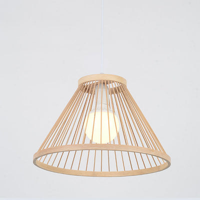 Traditional Japanese Zen Bamboo Weaving Semi-Conical 1-Light Pendant Light For Living Room