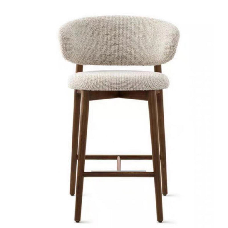 Contemporary Nordic Round Fabric Wood Bar Stool Backrest Footrest For Dining Room