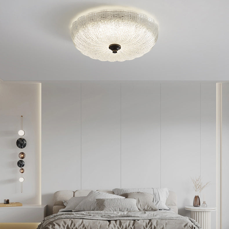 Modern Simplicity Copper Glass Round LED Flush Mount Ceiling Light For Bedroom