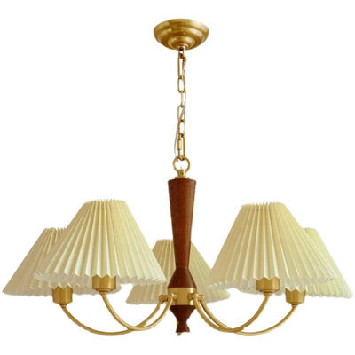 Contemporary Nordic Retro Full Copper Pleats 3/5-Light Chandelier For Living Room