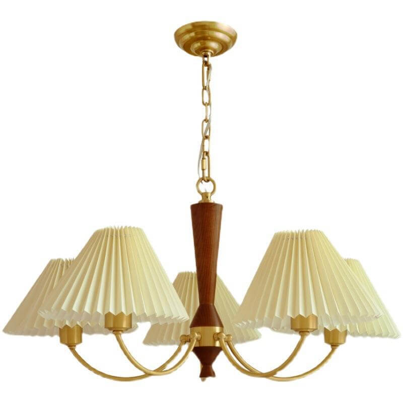 Contemporary Nordic Retro Full Copper Pleats 3/5-Light Chandelier For Living Room