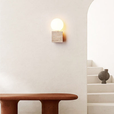 Modern Minimalist Round Ball Square Stone Glass 1-Light Wall Sconce Lamp