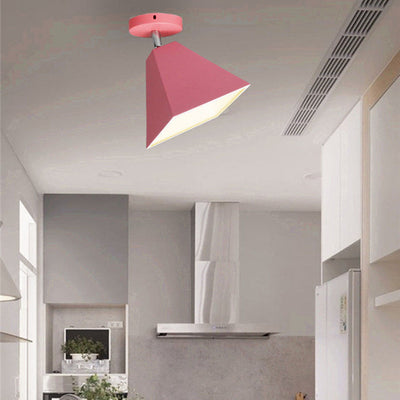 Contemporary Creative Trapezoid Iron 1-Light Semi-Flush Mount Ceiling Light For Living Room