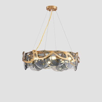 Contemporary Luxury Iron Frame Glass Disc 8/10-Light Chandelier For Bedroom