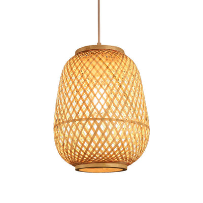 Contemporary Coastal Bamboo Weaving Oval Cage 1-Light Pendant Light For Dining Room