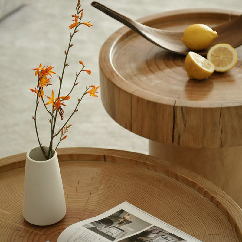 Traditional Japanese Round Wood Coffee Table For Living Room