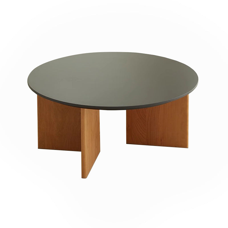 Contemporary Nordic Round Rock Board Wood Base Coffee Table For Living Room