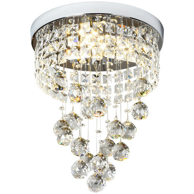 Traditional European Stainless Steel Crystal Round Pendant LED Flush Mount Ceiling Light For Hallway