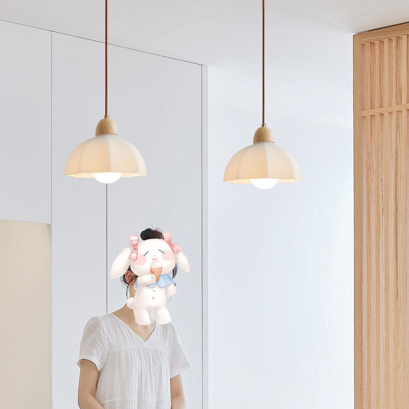 Traditional Japanese Glass Acrylic Flower Shade 1-Light Pendant Light For Living Room
