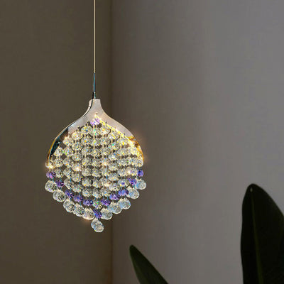 Modern Eclectic Teardrop Stainless Steel Crystal LED Pendant Light For Living Room